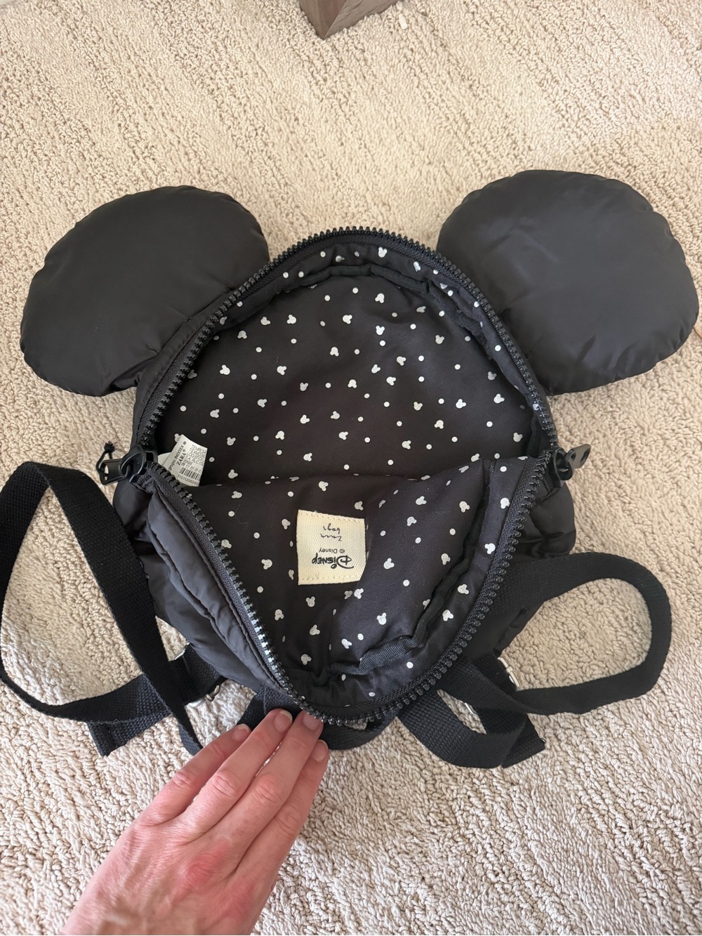 Disney Black Minnie Ear Kids Backpack with Heart Lining